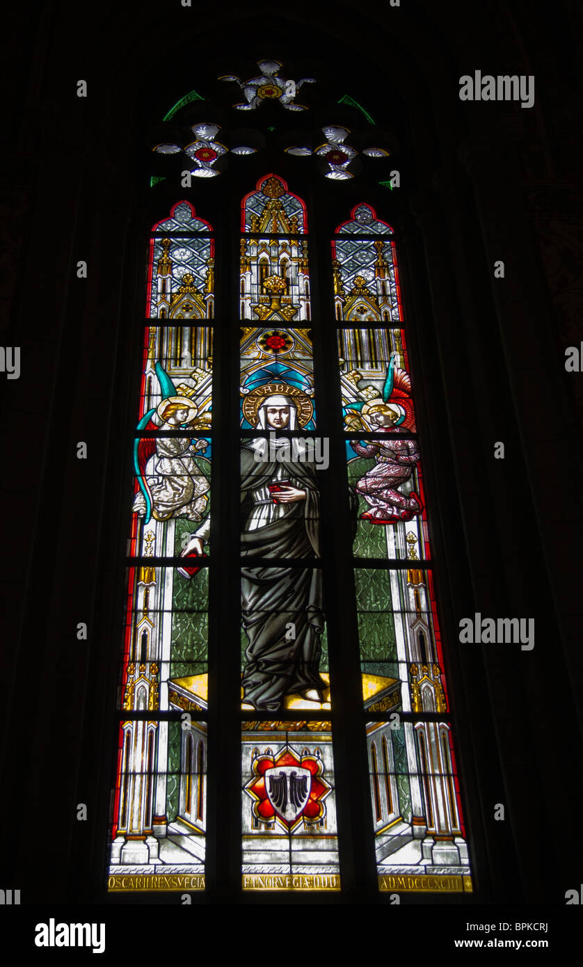 Stained glass window in Uppsala Cathedral Sweden Stock Photo