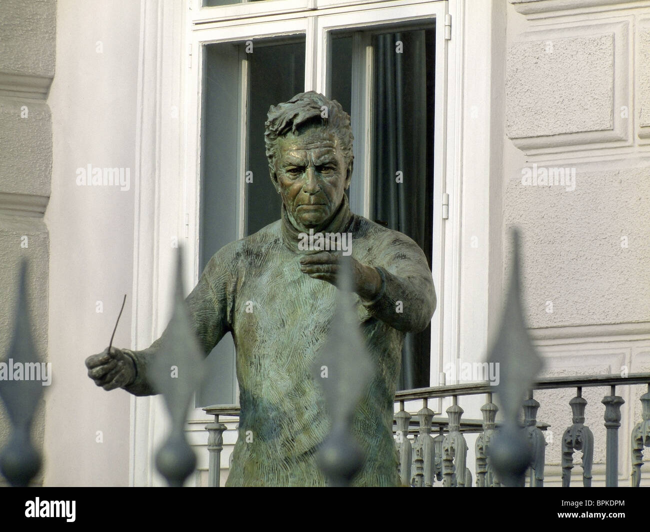 Statue of conductor Herbert von Karajan outside his home in Salzburg, Austria Stock Photo