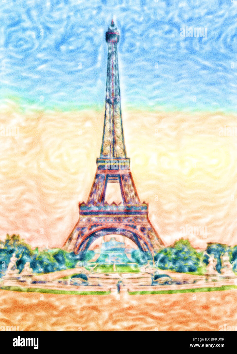 Watercolor painting of Eiffel Tower Paris France Stock Photo