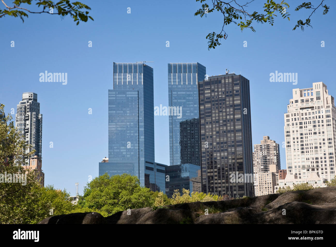 Time Warner Center and West Side Skyline from Central Park, NYC Stock