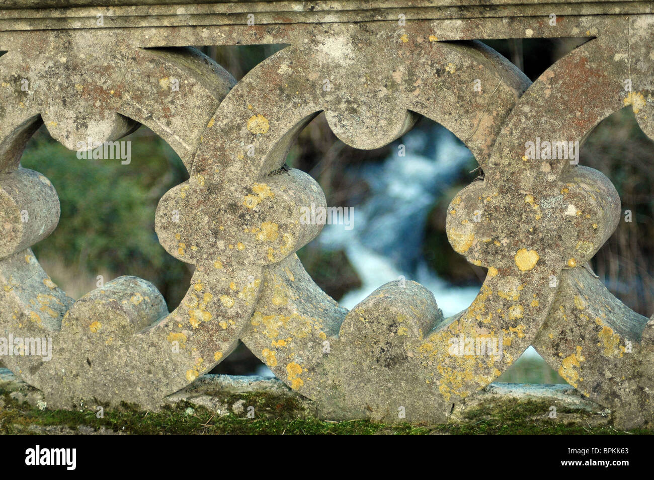 close up of a decorative stone parapet belonging to a bridge Stock