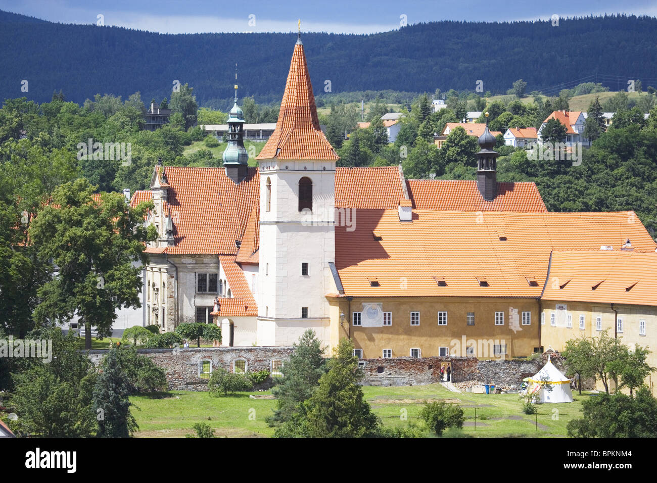 Former Minorite monastery of the Order of the Knights of the Cross with the red star, Cesky Krumlov, South Bohemian Region, Czec Stock Photo