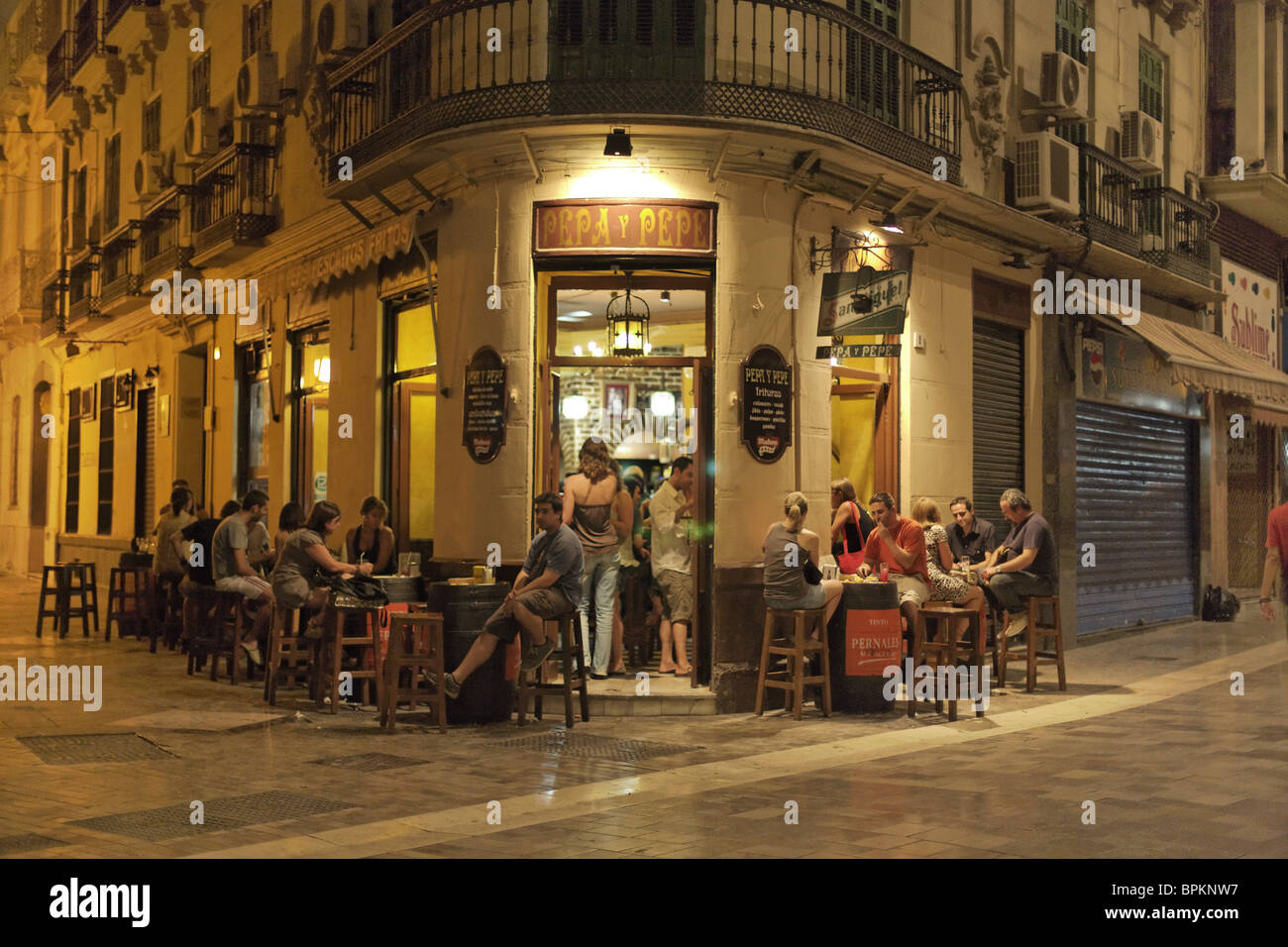 Guests in a bar, Old Town, Malaga, Andalusia, Spain Stock Photo Alamy