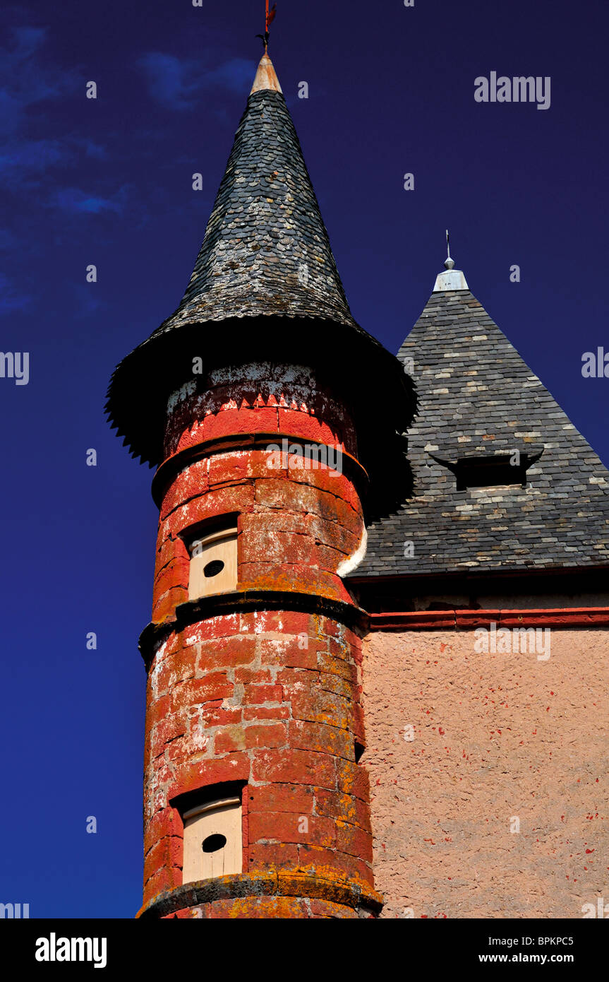 France: Tower house in red sandstone village Collonges-la-Rouge Stock Photo