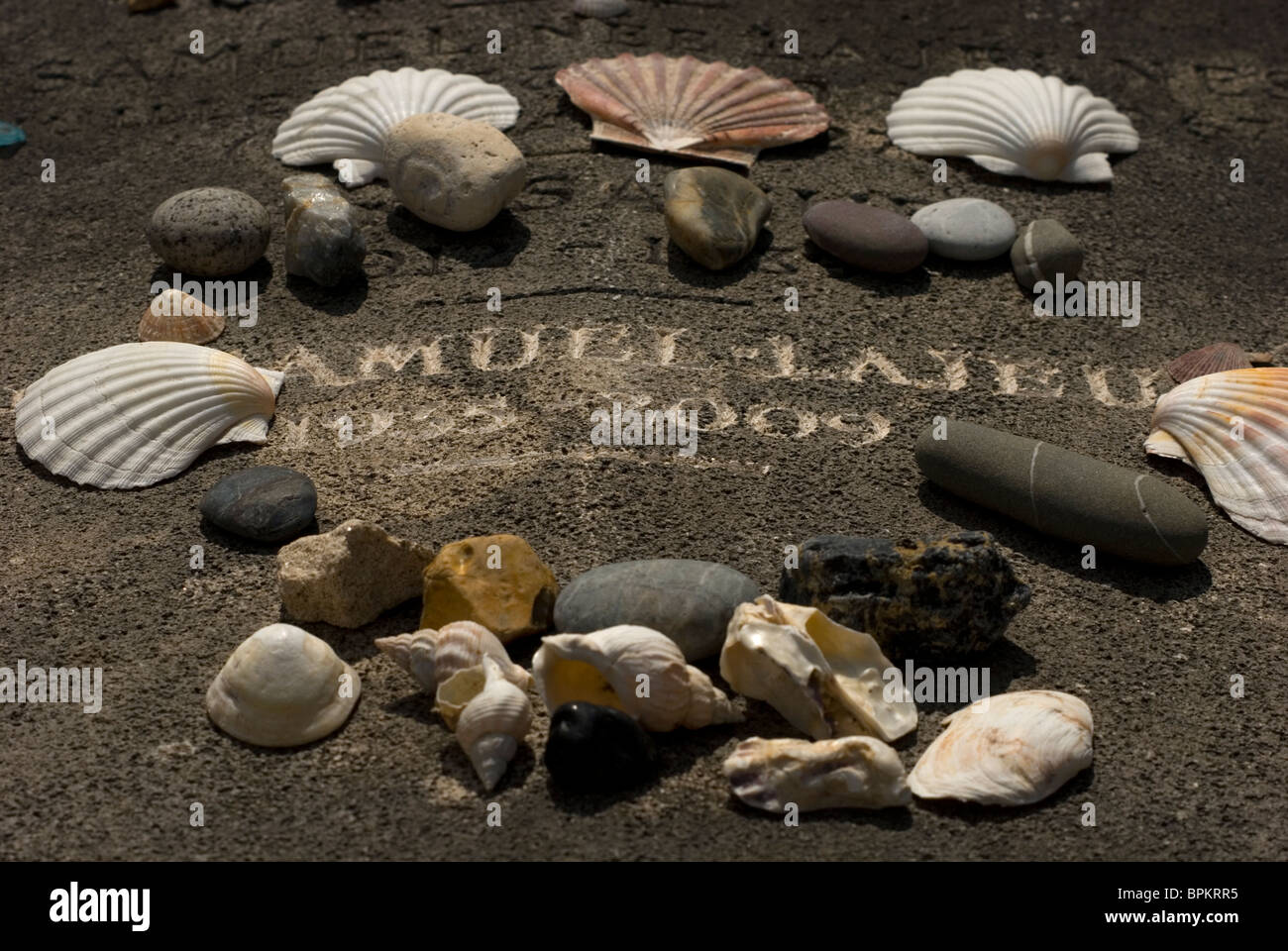 Shells on a tombstone on Montparnasse cemetery Stock Photo