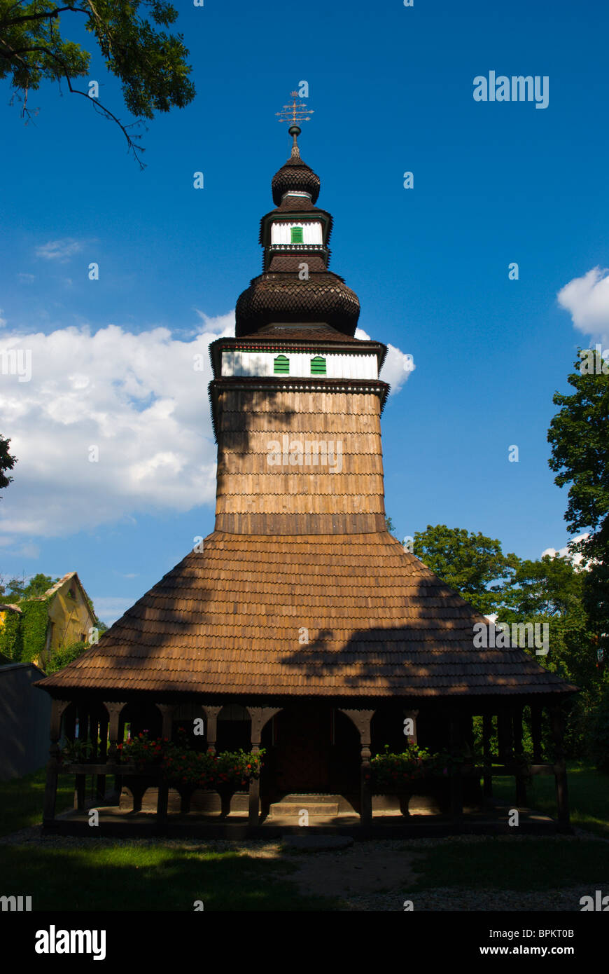 Lidovy kostel sv Michala, St michaels wooden orthodox church, Kinskeho Zahrada, Kinsky gardens, Prague Stock Photo