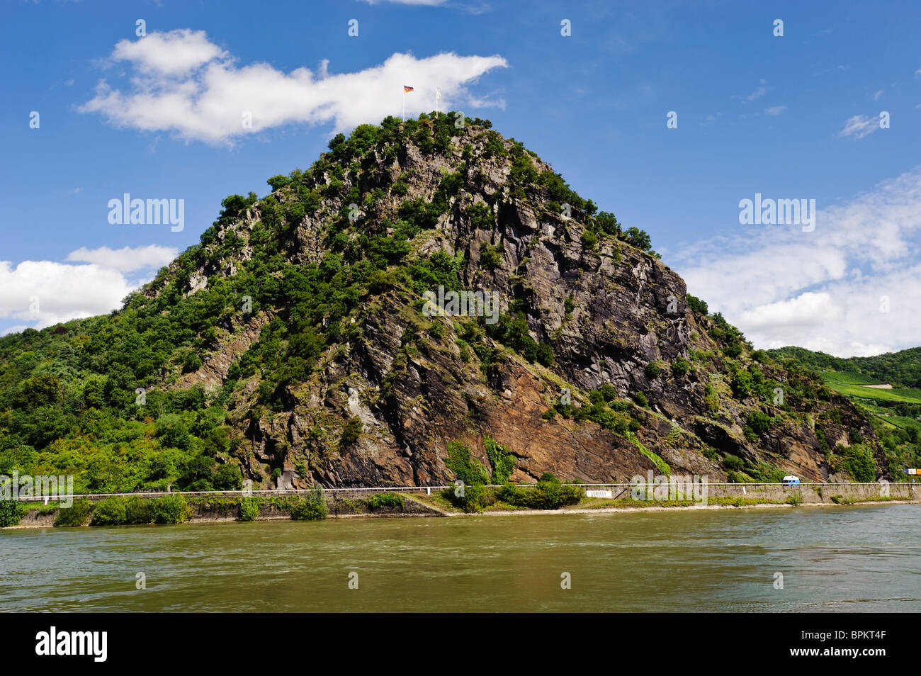 Lorelei Rock above the Rhine River, a UNESCO World Heritage Site, Sankt Goarshausen, Rhineland-Palatinate, Germany, Europe Stock Photo