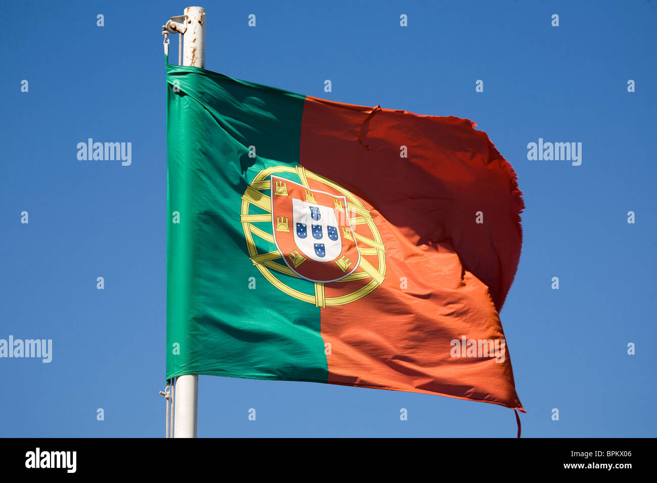 The Portuguese National Flag flies in Lisbon, Portugal Stock Photo Alamy