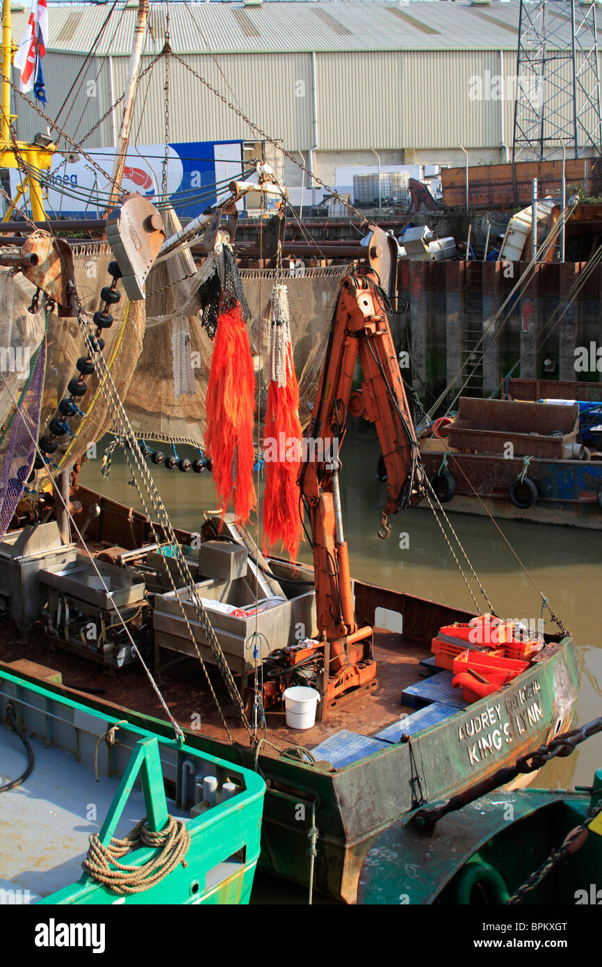 Fishing boats and nets in a creek off the Old Bedford River, Kings Lynn
