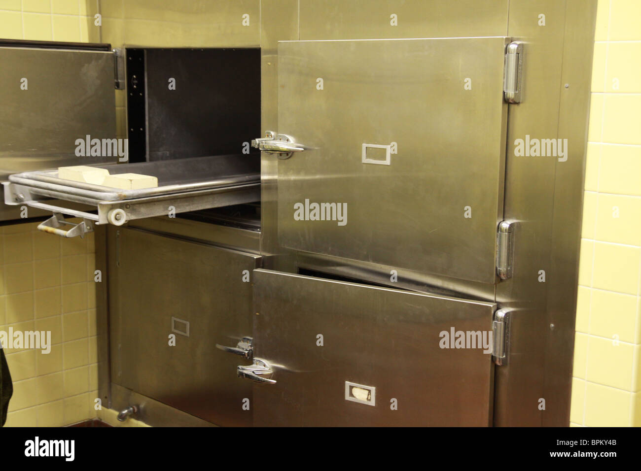Slabs in a morgue. Stock Photo