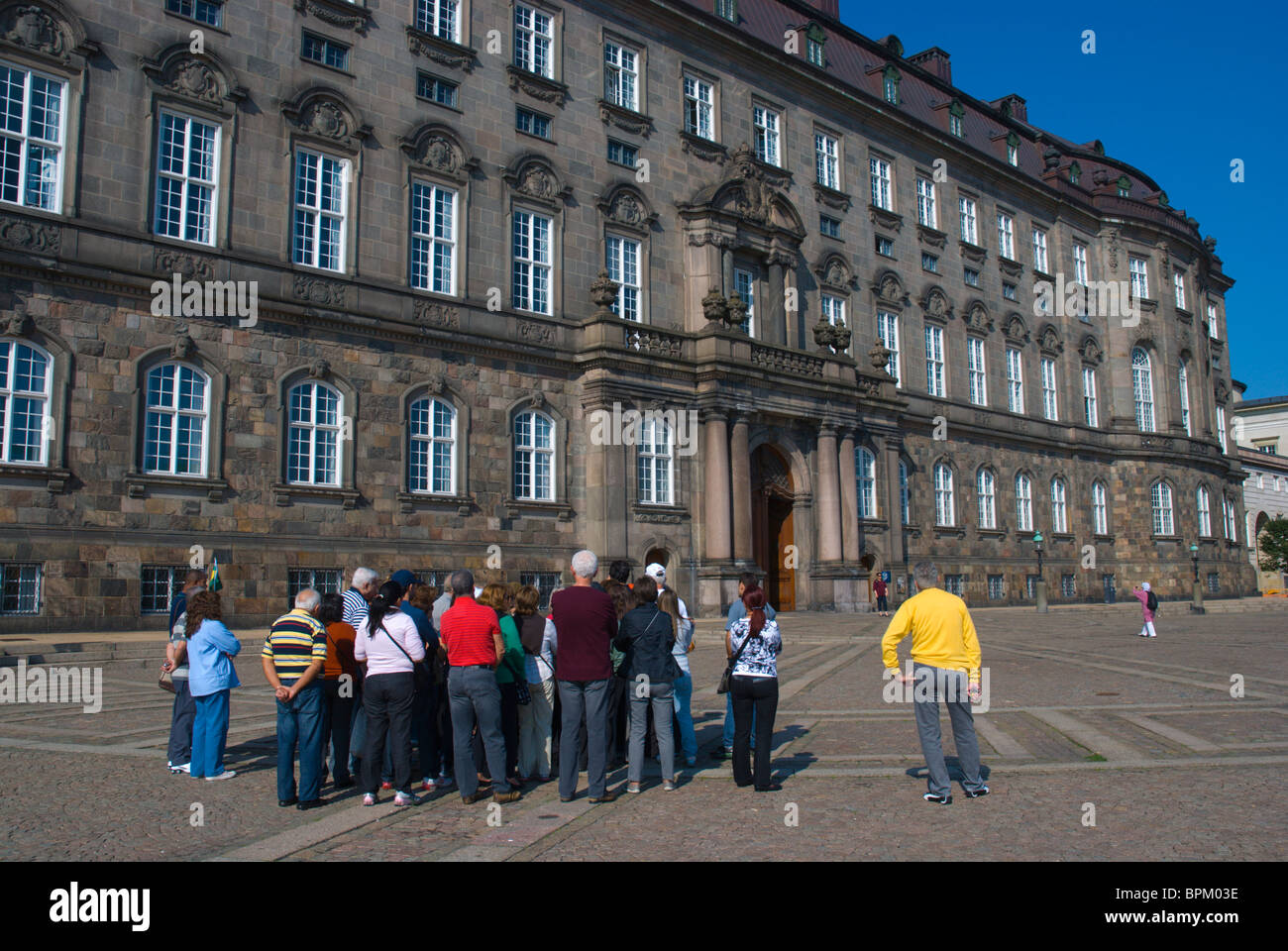Tourists at Christiansborg on Slotsholmen island central Copenhagen Denmark Europe Stock Photo