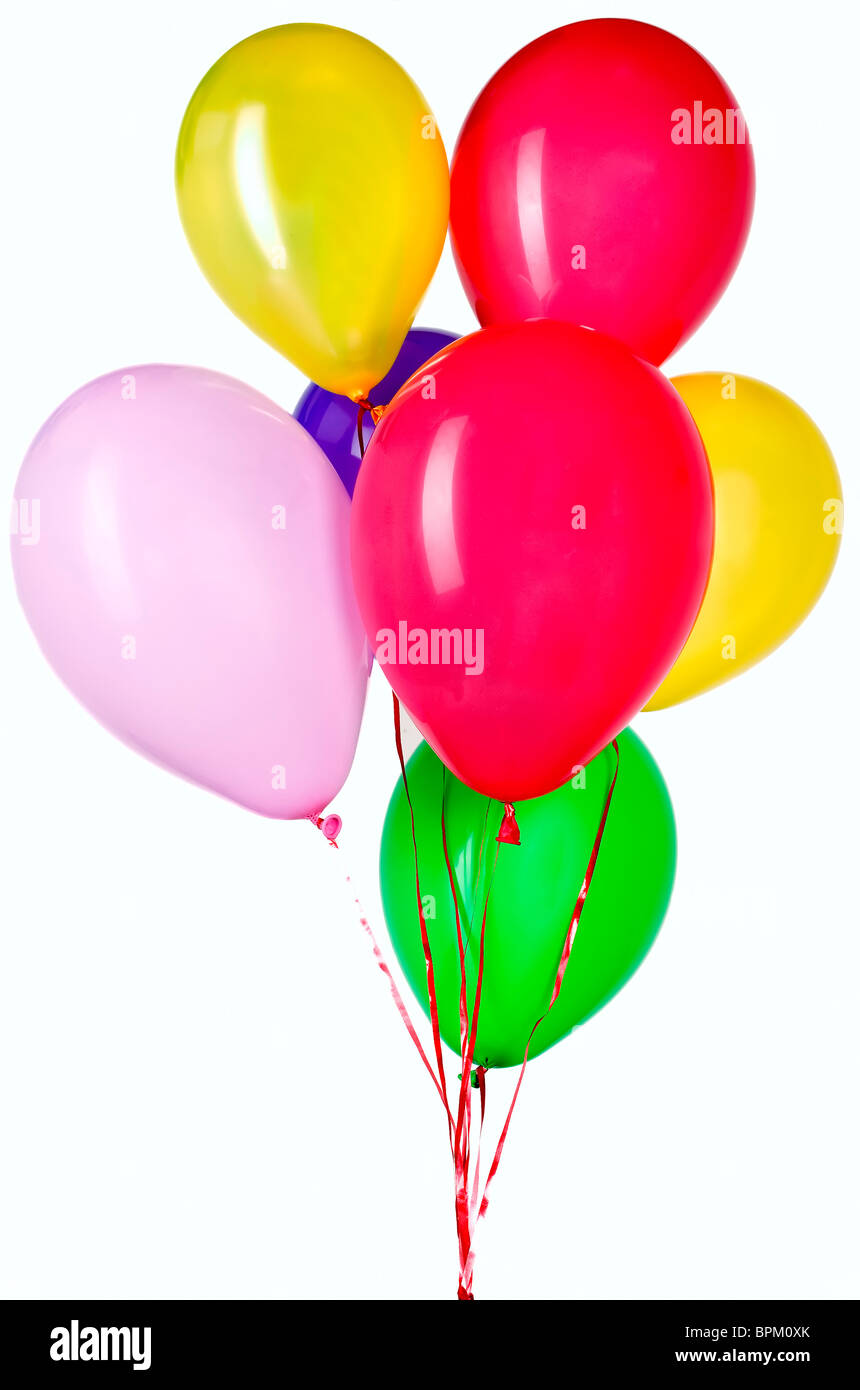 Nice colorful balloon with red string for party decorations Stock