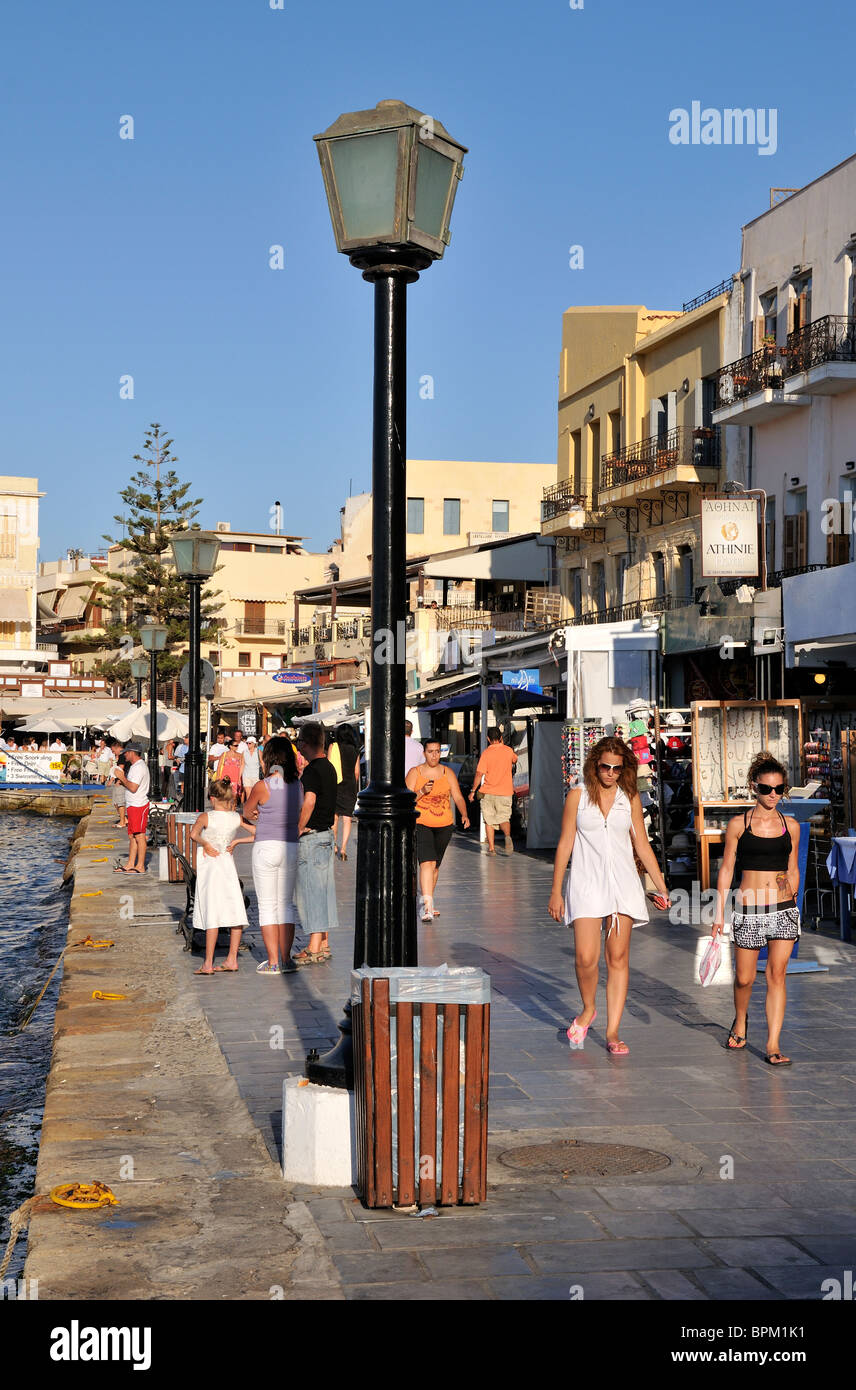 People walking at the old port of Chania, Crete island, Greece Stock Photo  - Alamy