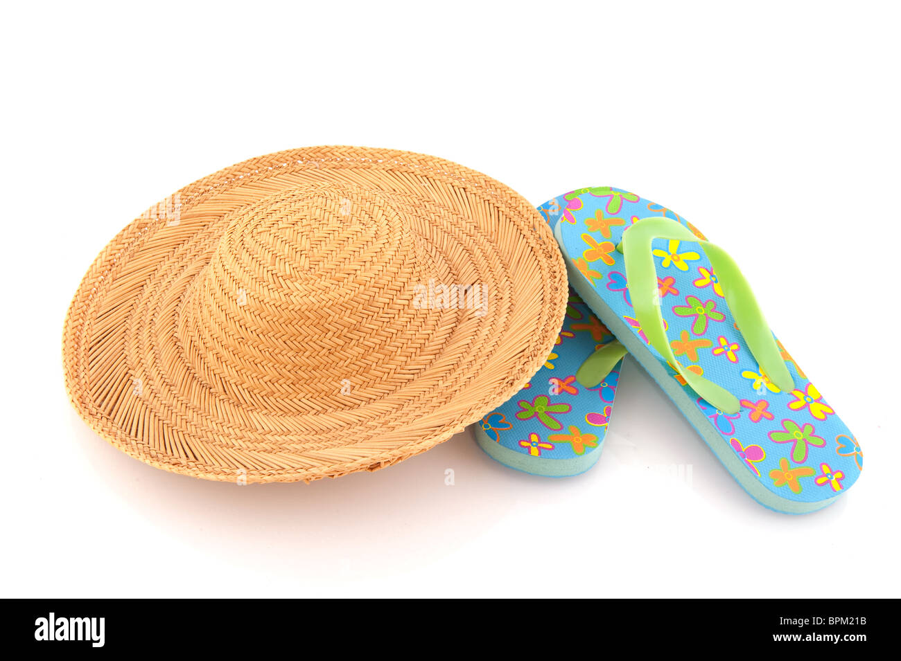 Leisure vacation with straw hat and flip flops Stock Photo - Alamy