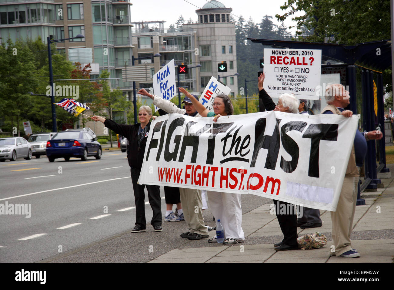 Protestors in Vancouver against a new HST tax introduced in British Columbia, Canada Stock Photo