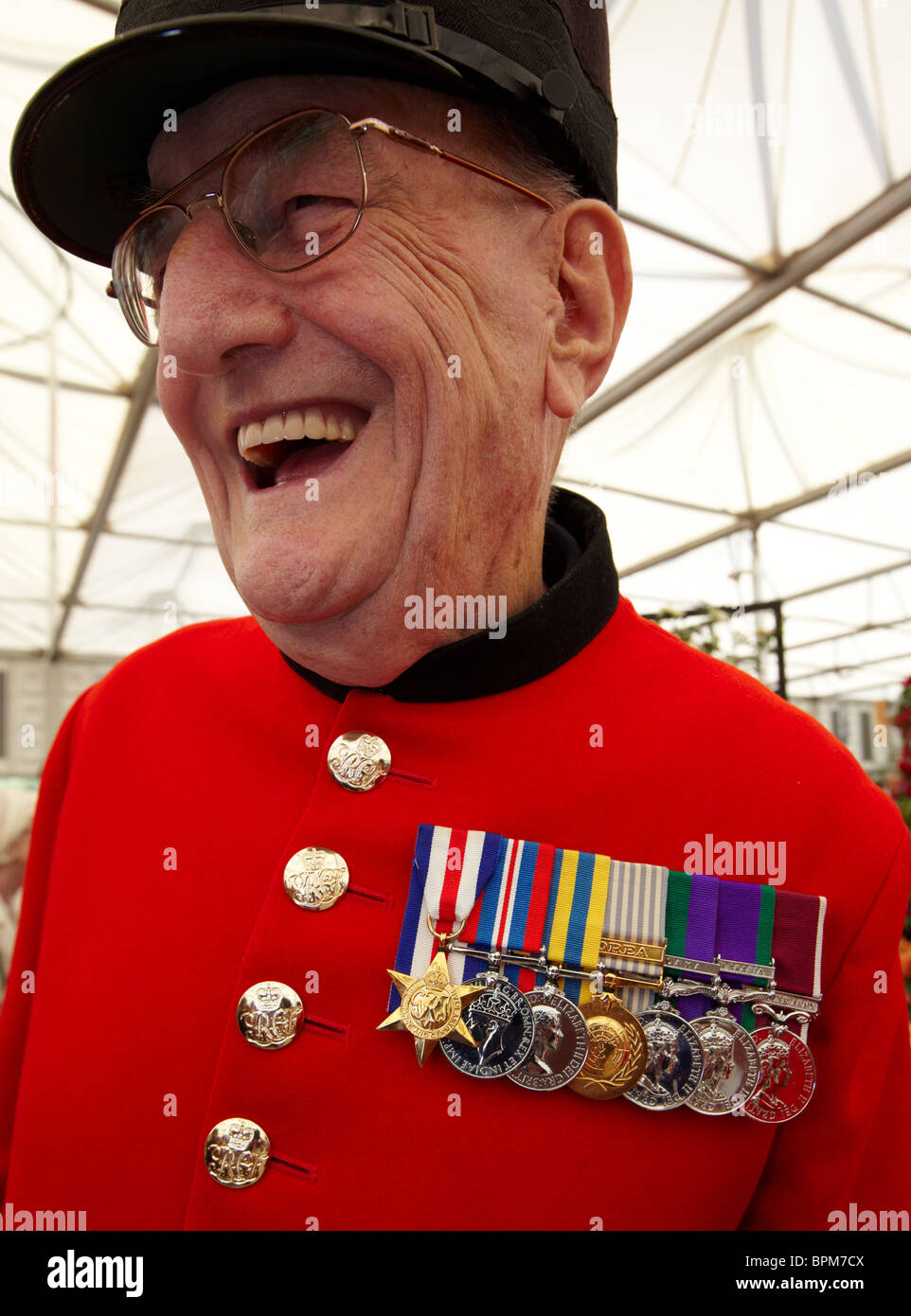War Medals On The Red Tunic Of A Chelsea Pensioner Chelsea Flower Show London Europe Stock Photo