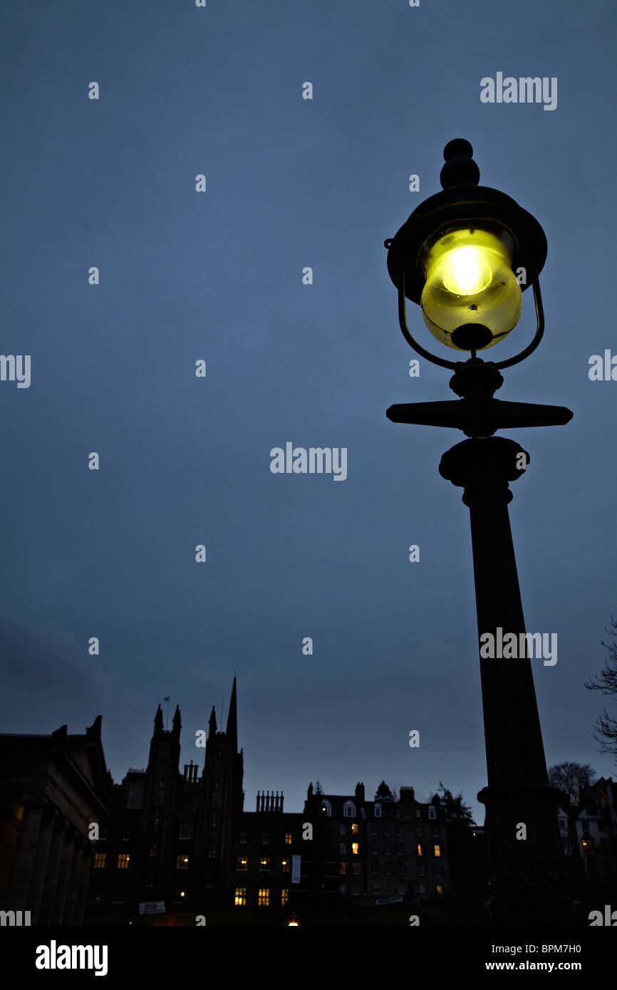 Streetlight and skyline of Edinburgh Stock Photo