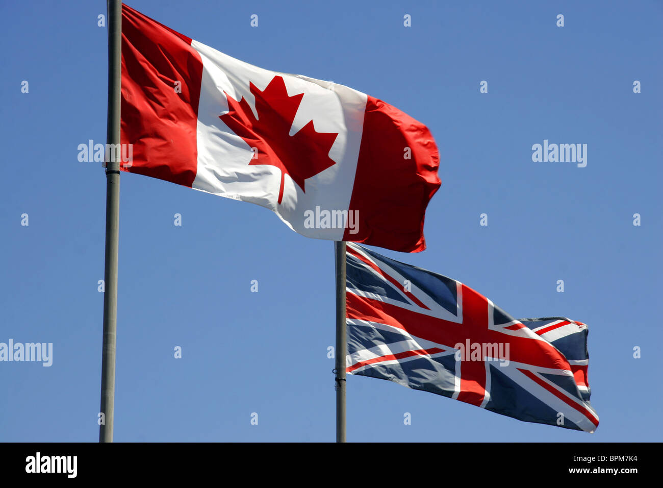 Canadian and British flags Stock Photo