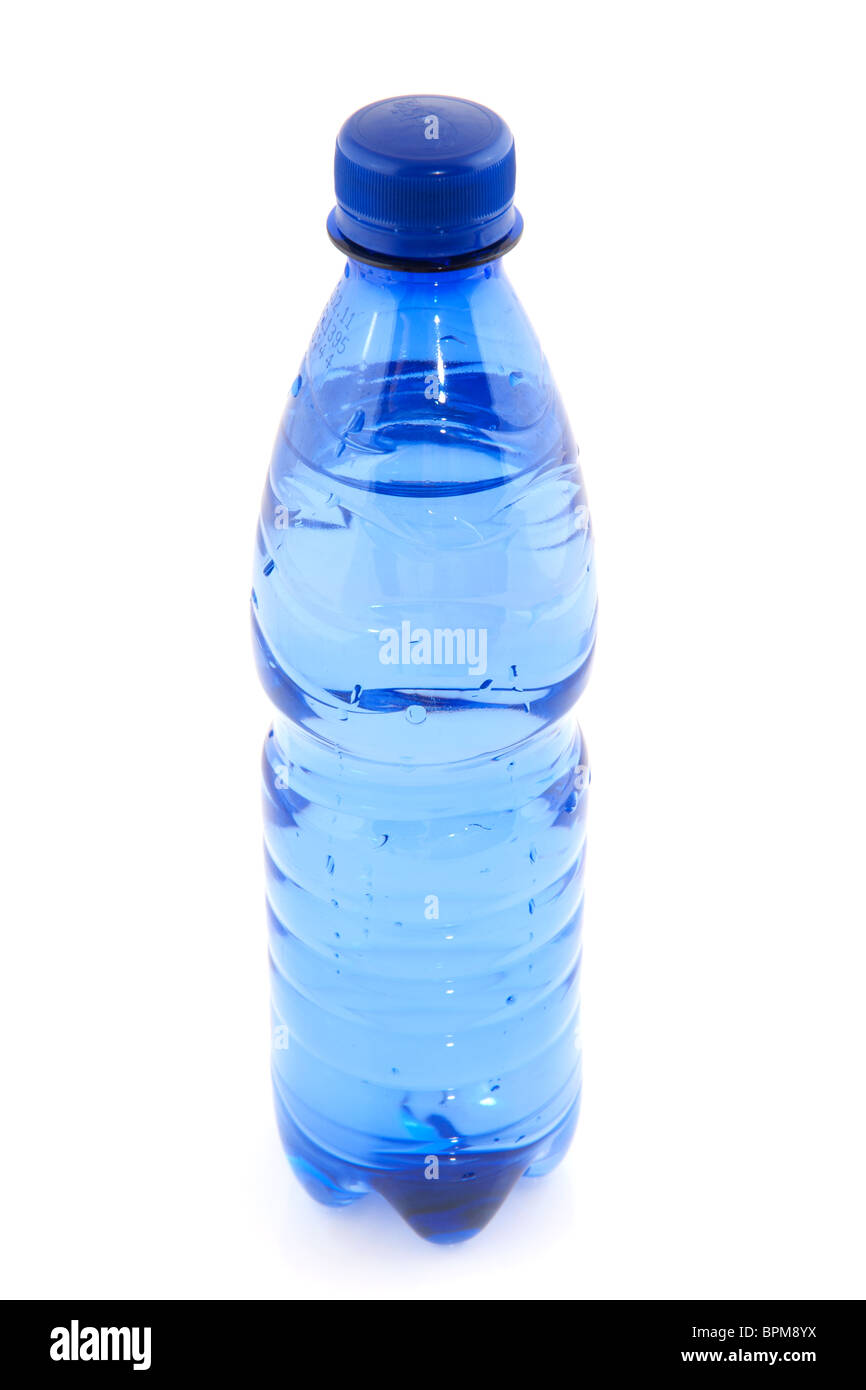 Blue plastic bottle filled with fresh water Stock Photo