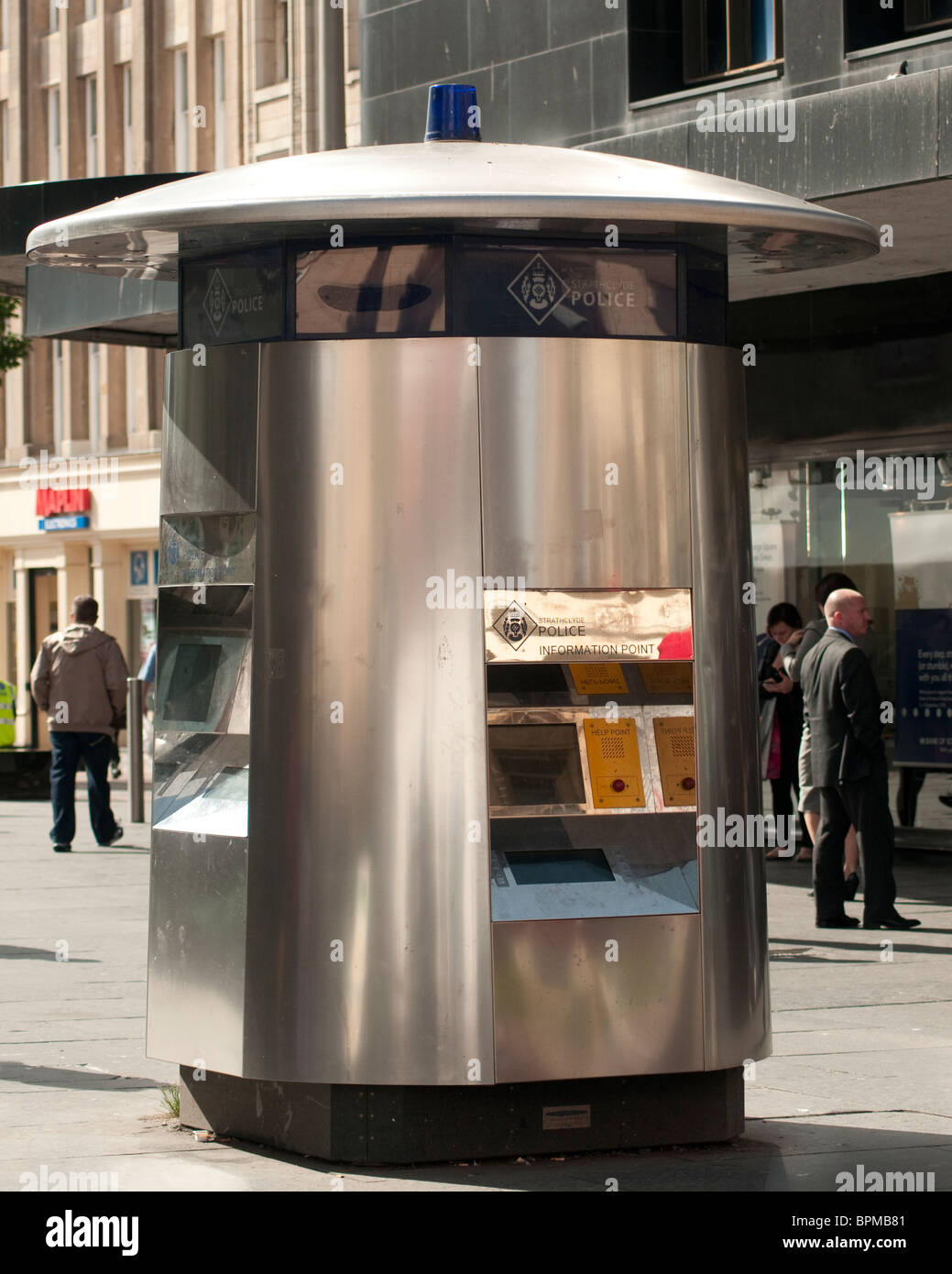 An automated Strathclyde Police information point in Glasgow city centre. Stock Photo