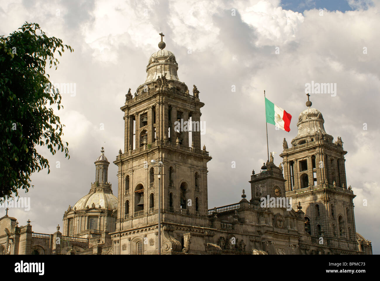 Steeples of the Metropolitan Cathedral or Catedral Metropolitano on the Zocalo in downtown Mexico City Stock Photo