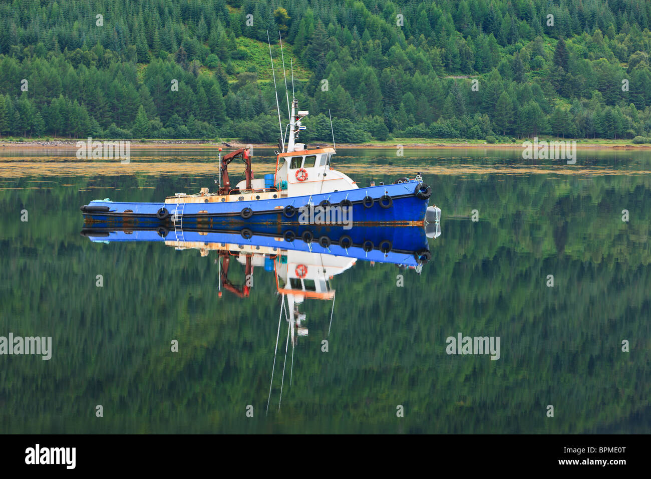 Peaceful morning reflections at Loch Duich, Scotland Stock Photo