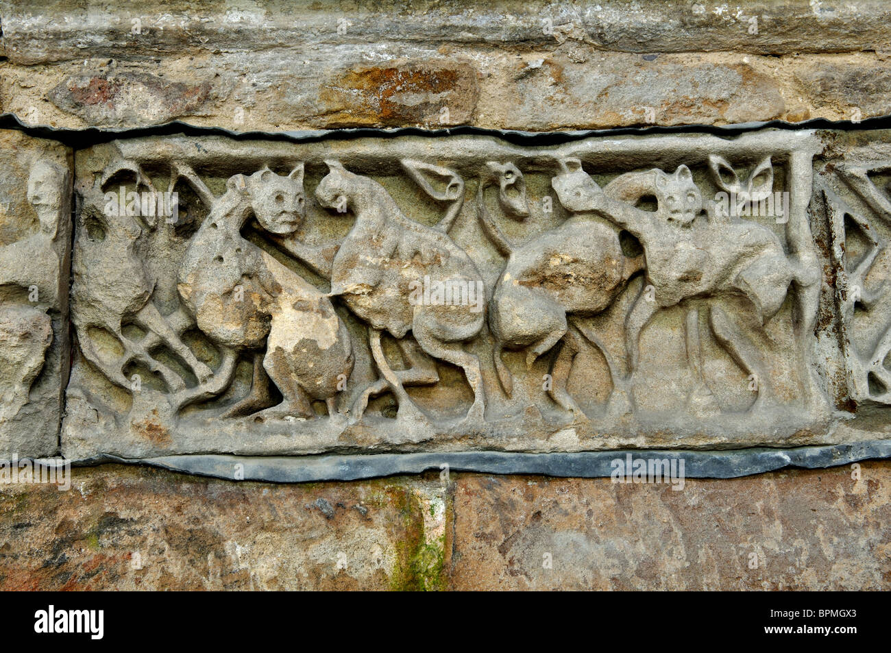 Anglo-Saxon carvings in St. Mary and St. Hardulph Church, Breedon on the Hill, Leicestershire, England, UK Stock Photo