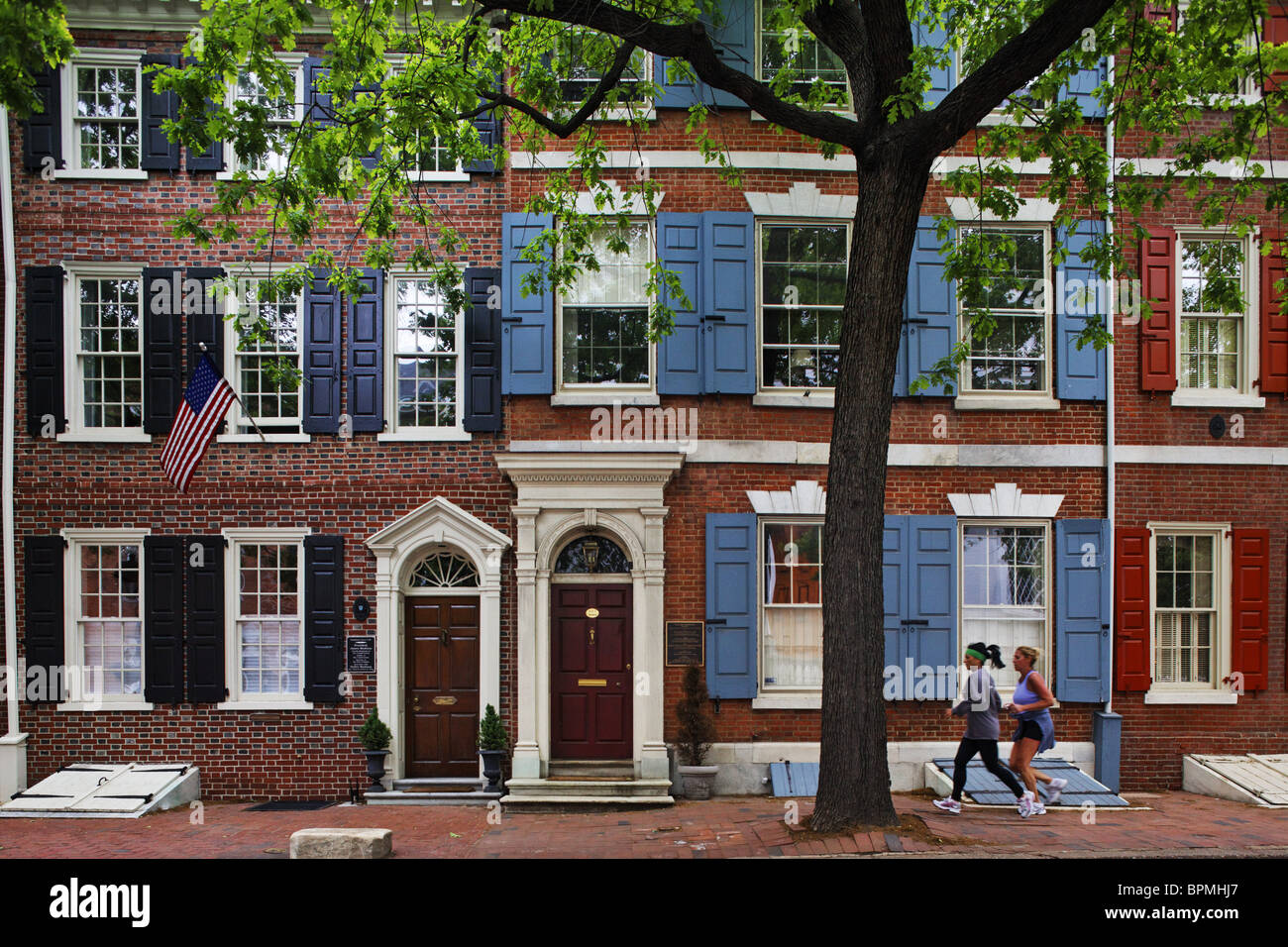 Brownstones on Walnut Street, Philadelphia, Pennsylvania, USA Stock