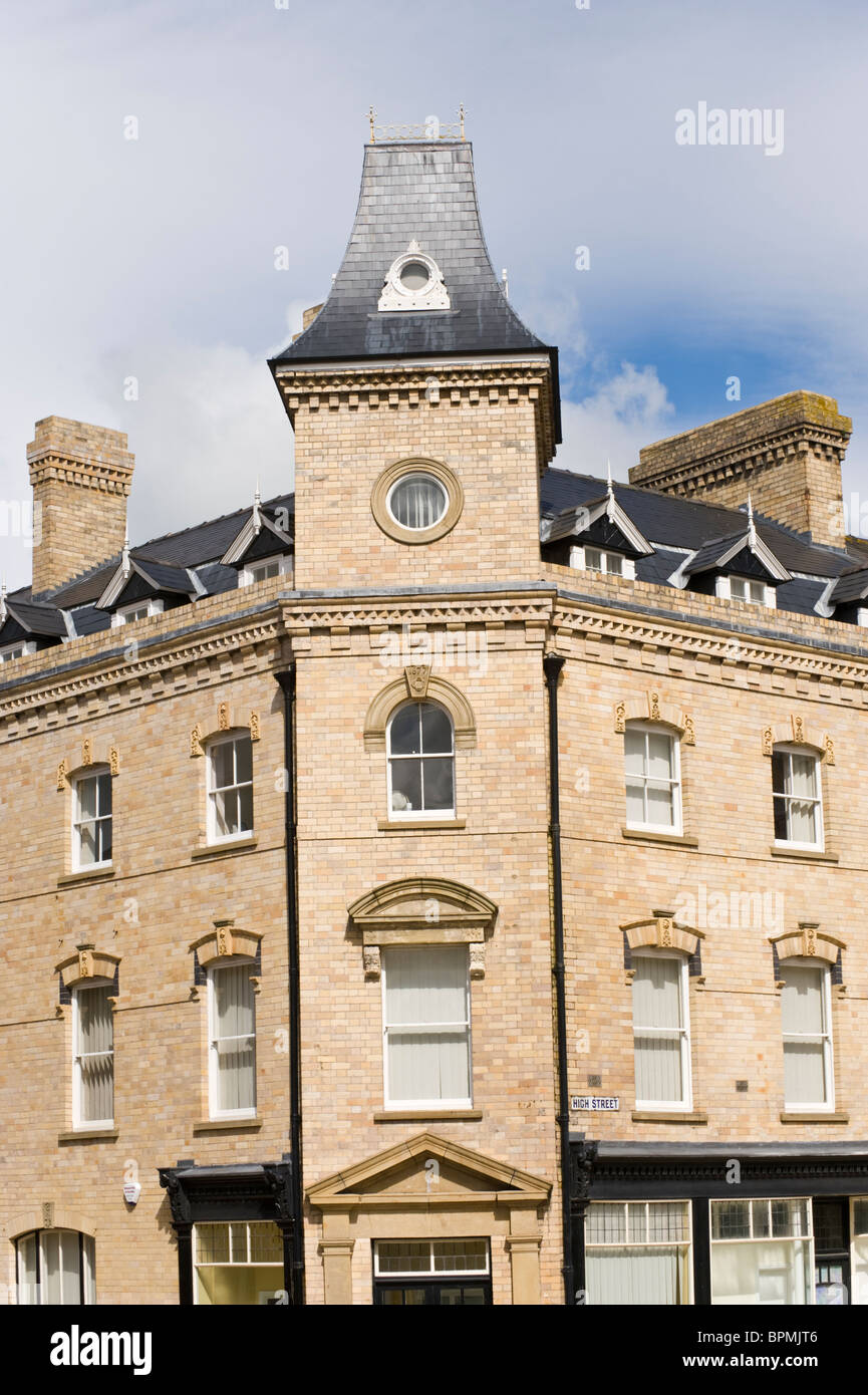 Victorian building with corner tower dated 1877 in Llandrindod Wells Powys Mid Wales UK Stock Photo