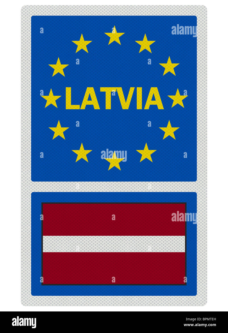 EU signs series - Latvia (in English language), photo realistic, isolated on white Stock Photo