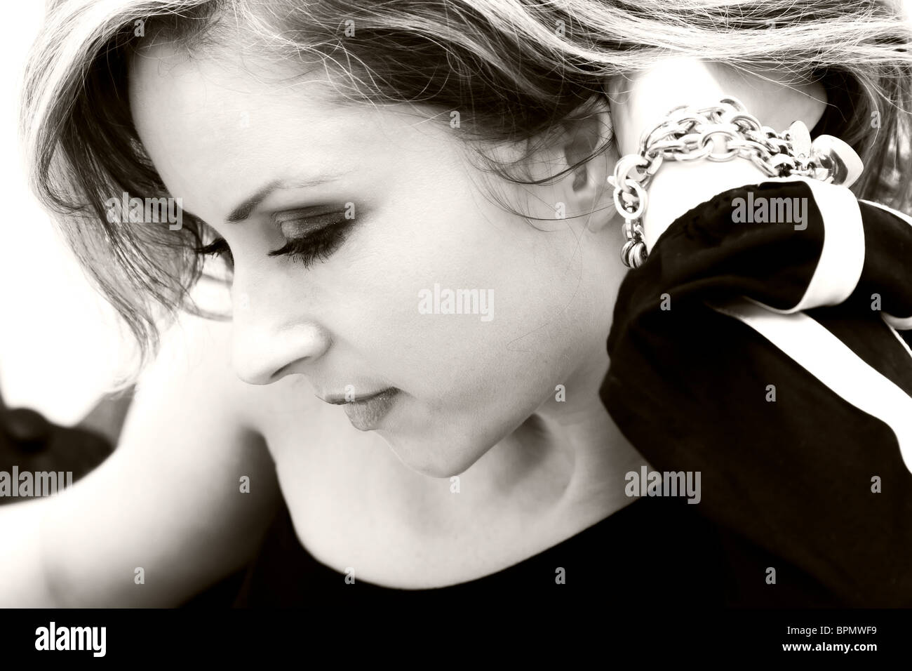 Portrait of a beautiful young woman in black and white Stock Photo - Alamy