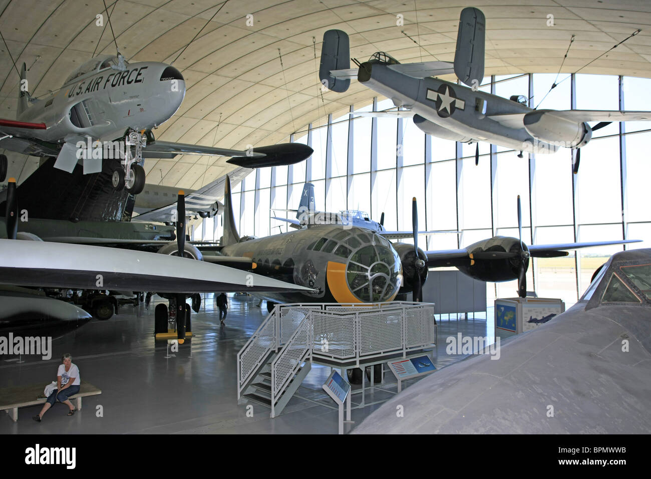 Inside the American Air Museum IWM Duxford with a huge selection of aircraft on display Stock Photo