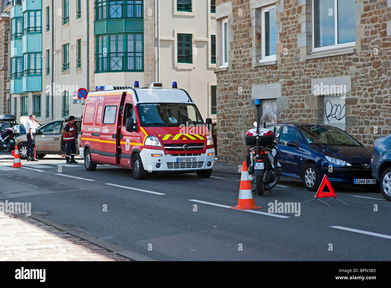 Emergency Services attending road accident Stock Photo