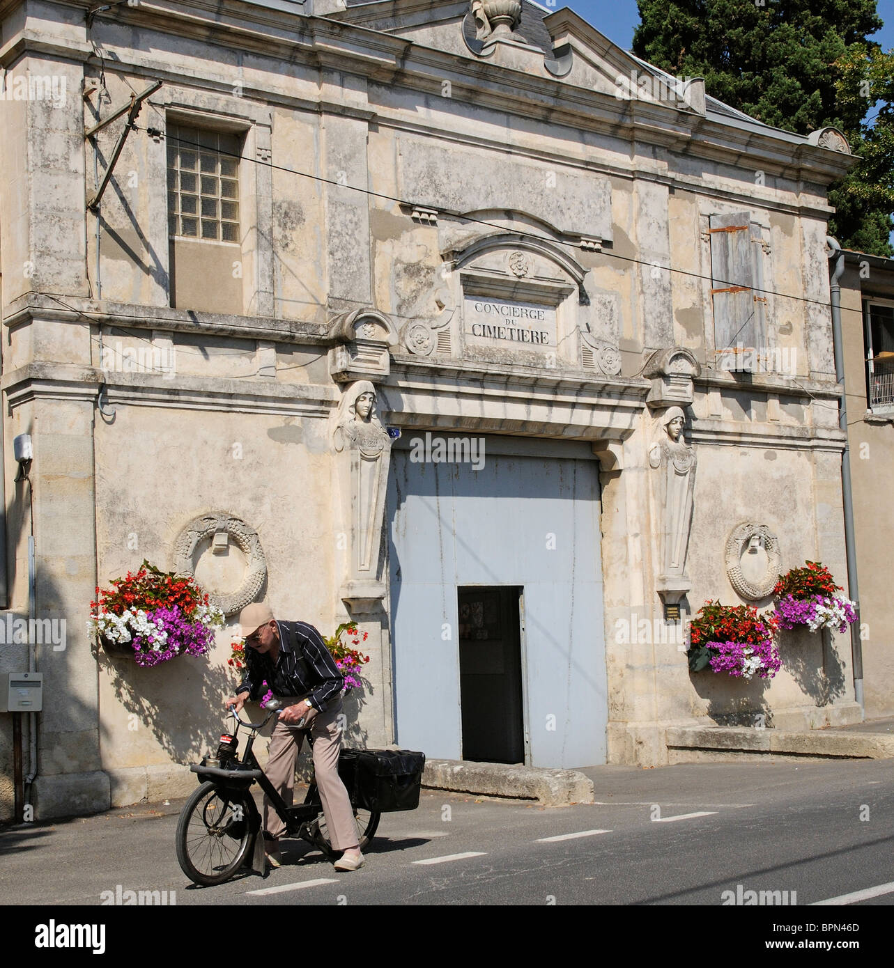 French cemetery at Capestang southern France The entrance doorway Stock Photo