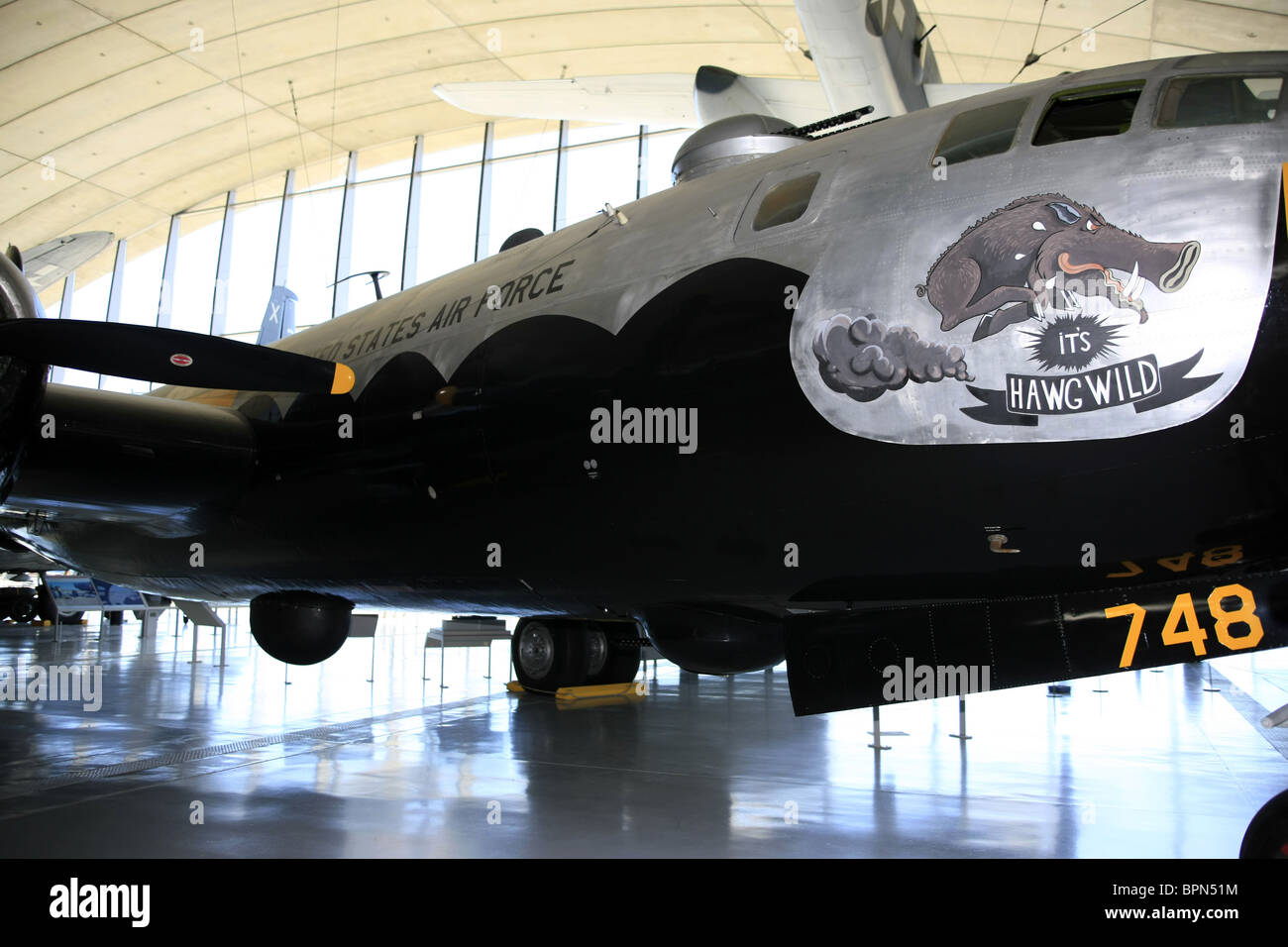 A B29 Super Fortress ww2 Bomber plane on display at the American Air Museum IWM Duxford Stock Photo