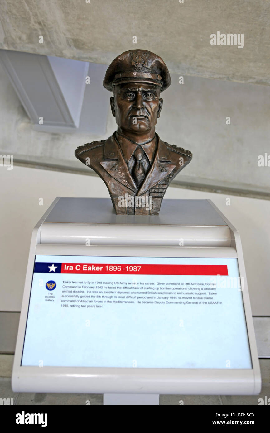A bronze bust statue of Ira C Eaker in the American Air Museum at IWM Duxford Stock Photo