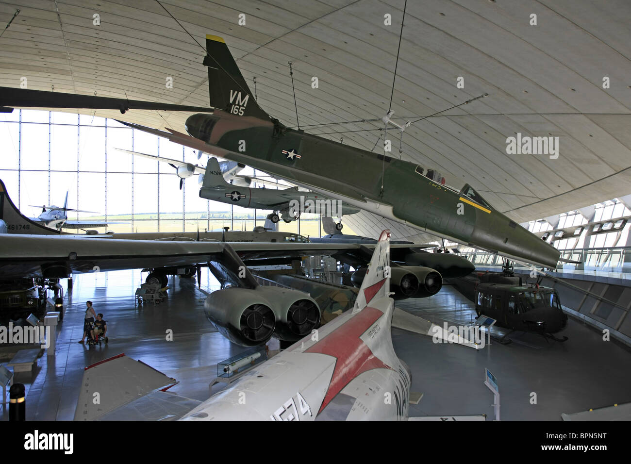 Inside the American Air Museum IWM Duxford with a huge selection of aircraft on display Stock Photo