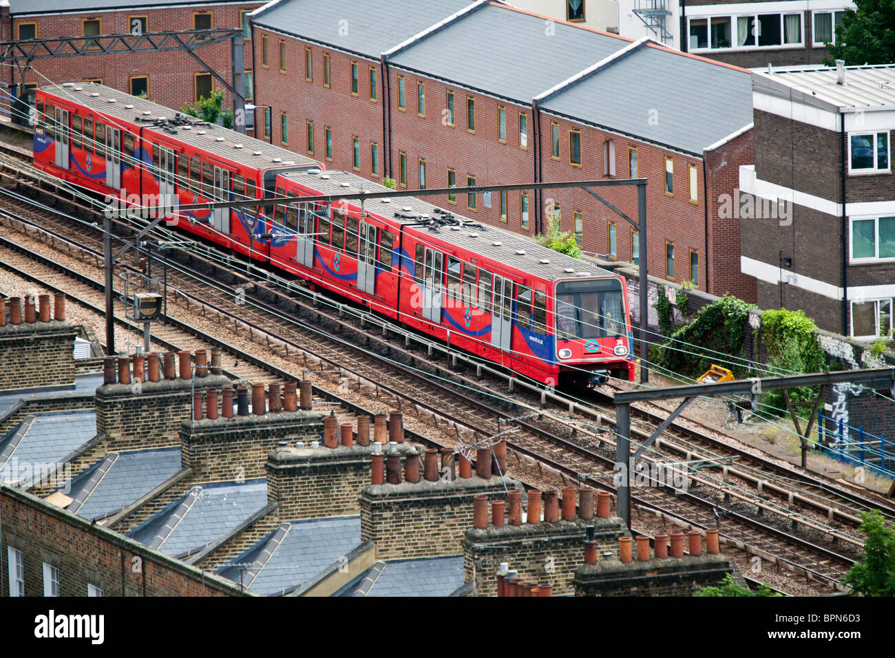 Docklands Light Railway Train, East London, UK. Stock Photo