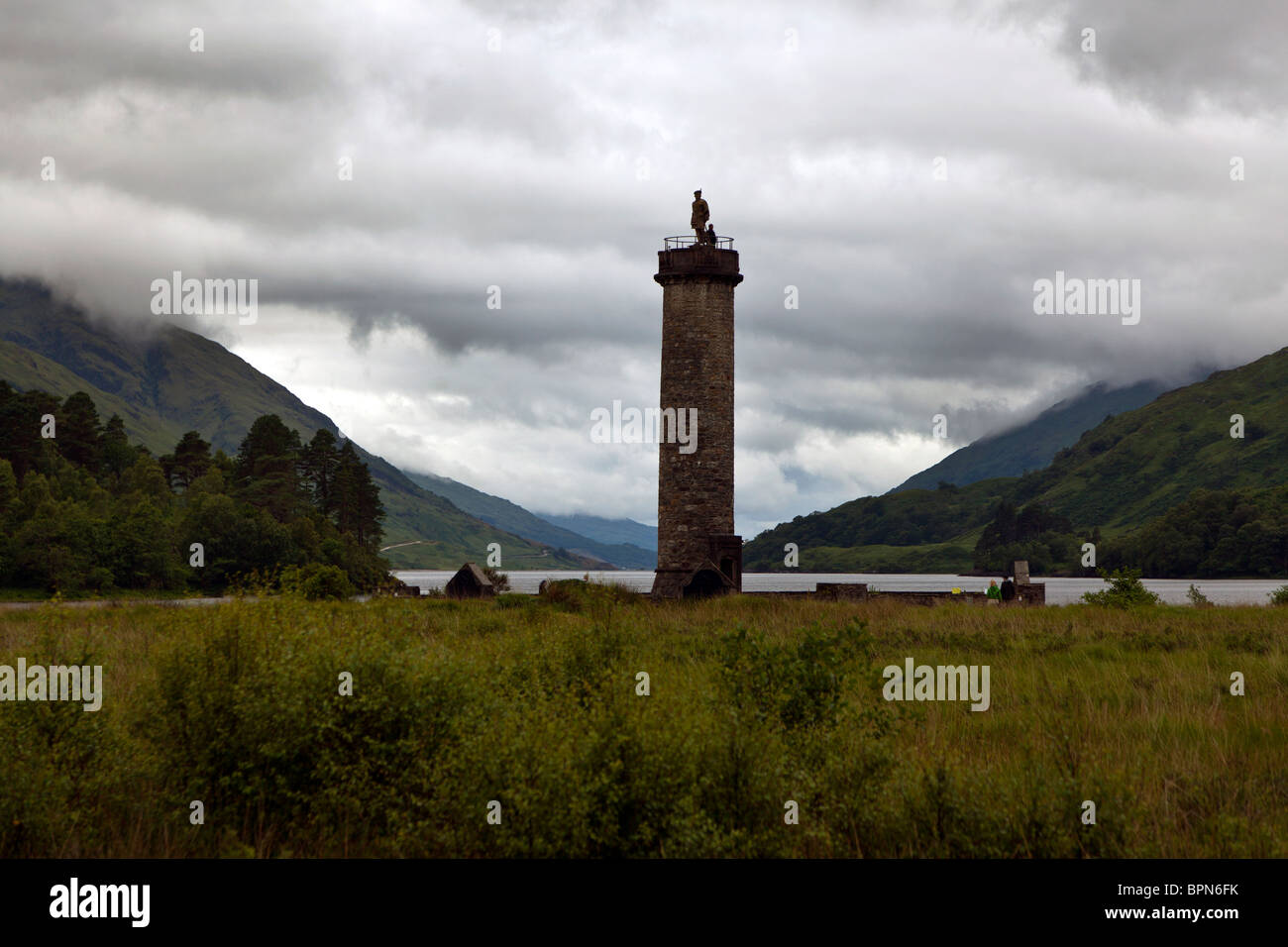 The Glenfinnan Monument (1815) at Loch Shiel where Bonnie Prince Charlie raised his standard, at the 1745 Jacobite Rising Stock Photo