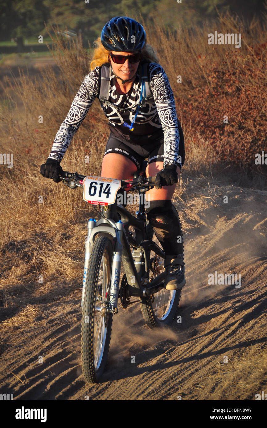 Mountain bike races at Irvine Lake in Southern California Stock Photo