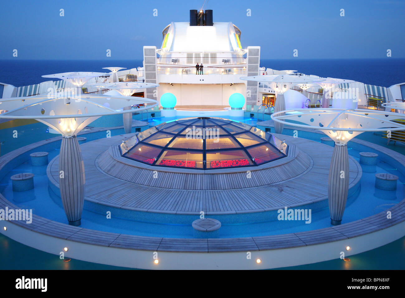On the deck of AIDA Bella cruise ship in the evening, Mediterranean Sea  Stock Photo - Alamy