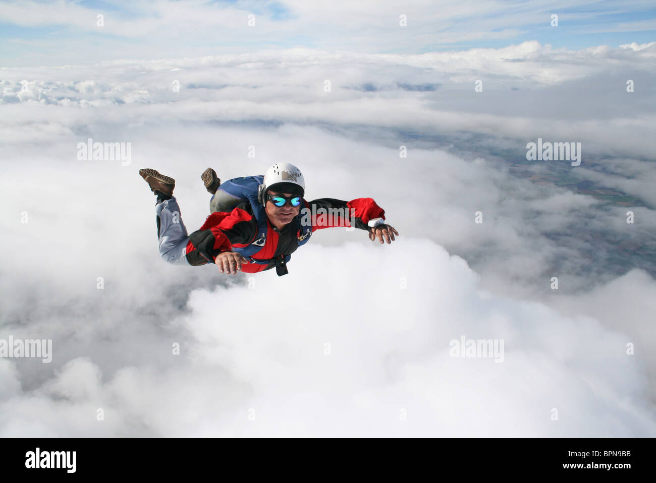 Close-up of skydiver in freefall Stock Photo