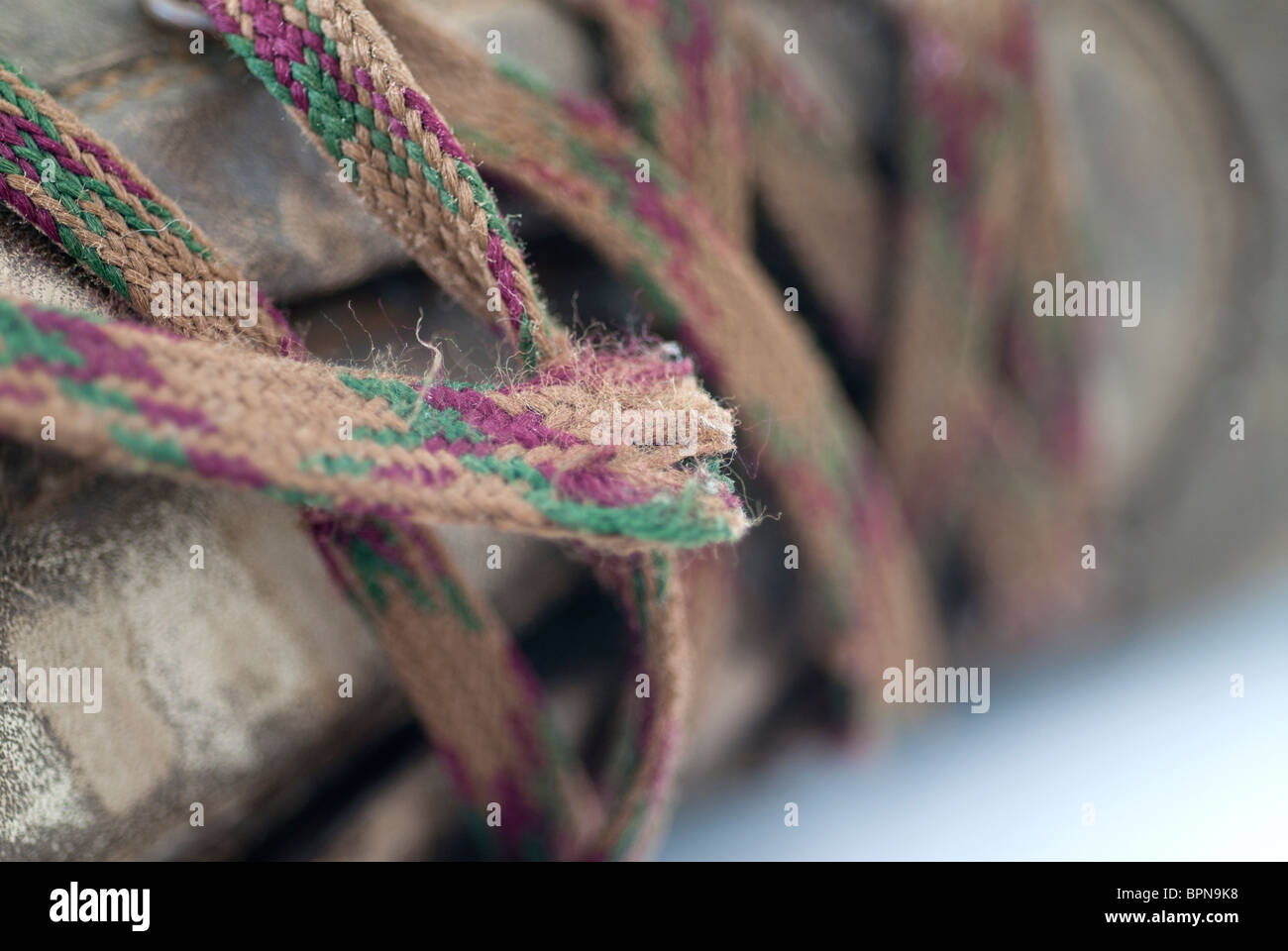 Old Shoe Laces on a Old Boot Stock Photo