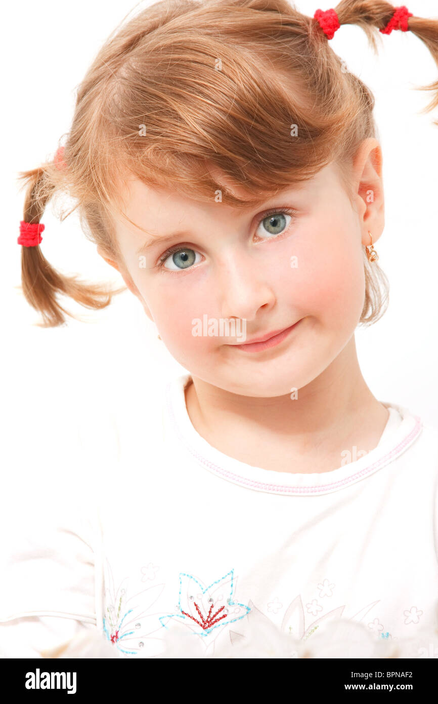 Portrait of a little girl isolated on white background Stock Photo - Alamy