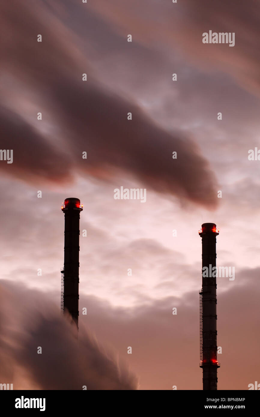 Chimneys of GKM AG power plant, Mannheim, Germany Stock Photo