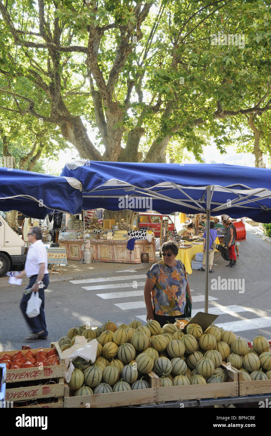 Melons and cheese at the provencal market at BuislesBaronnies, Haute