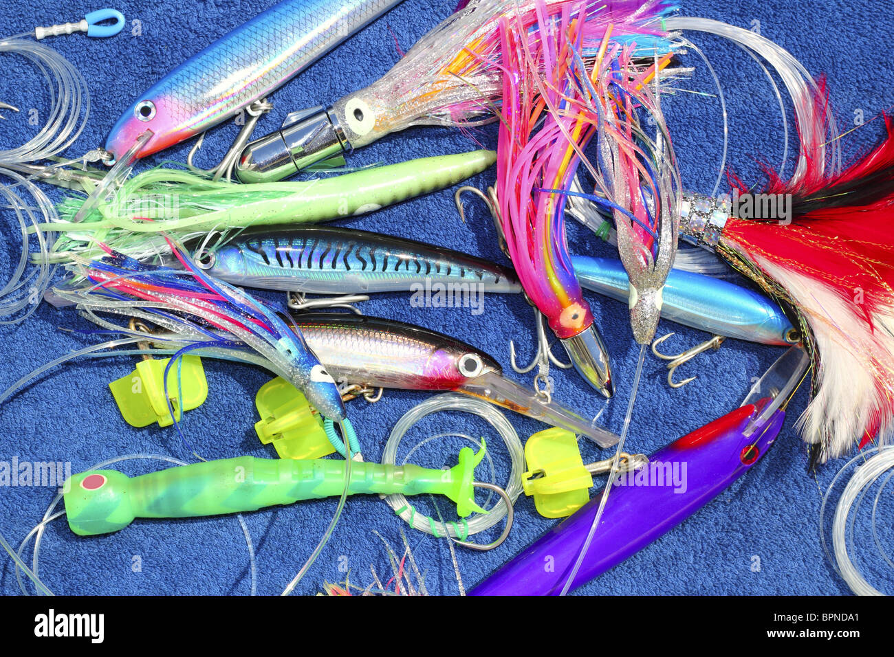 big game fishing hook lures for tuna marlin wahoo saltwater ocean fish Stock Photo