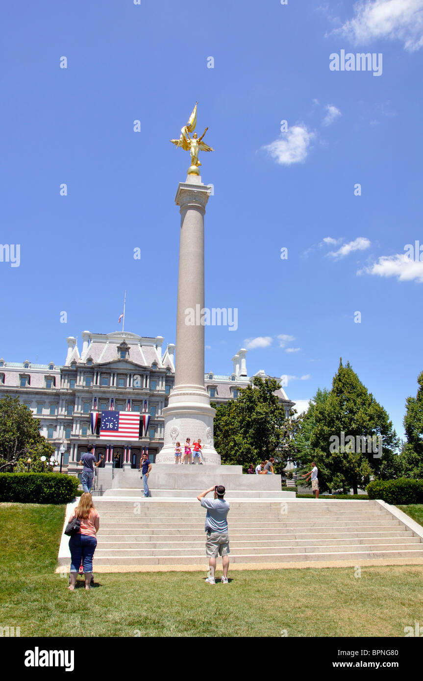 Gold Winged Victory statue at First Division Monument near White House, Washington, DC, USA