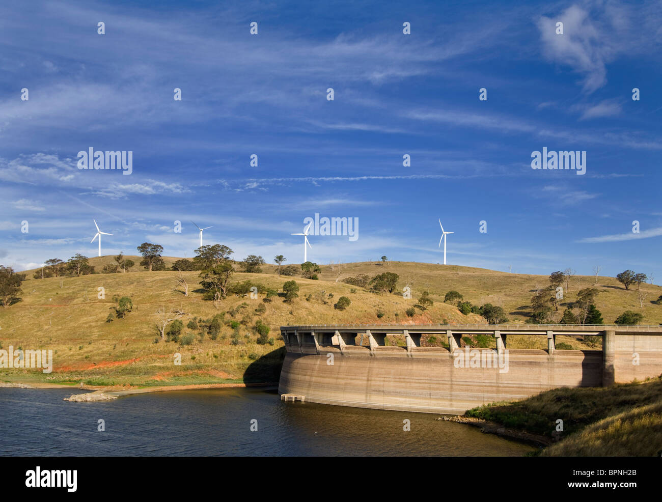 Carcoar dam and wind farm, Carcoar, New South Wales, Australia. Stock Photo