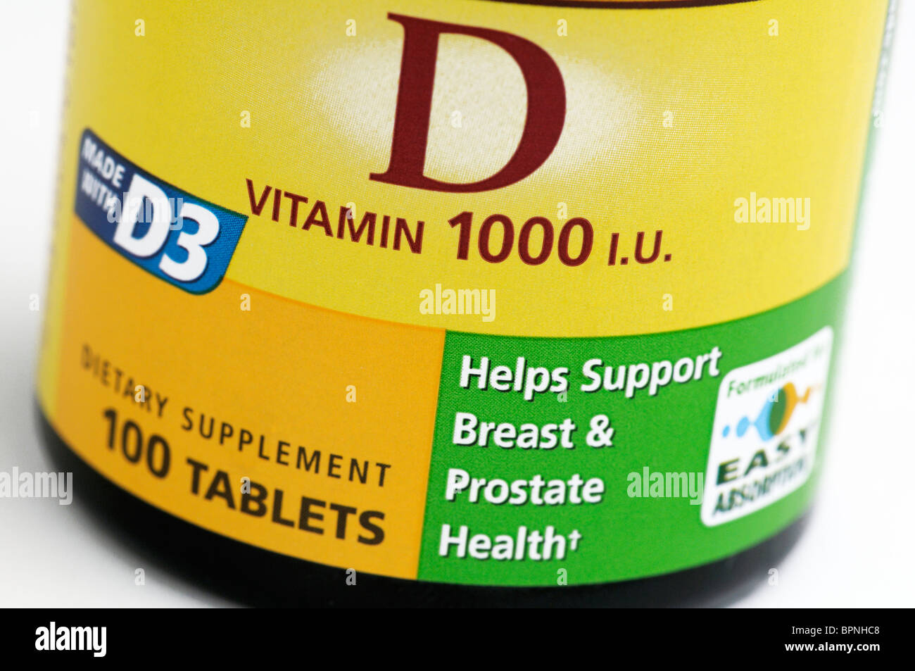 Bottle of vitamin D (D3) supplements Stock Photo